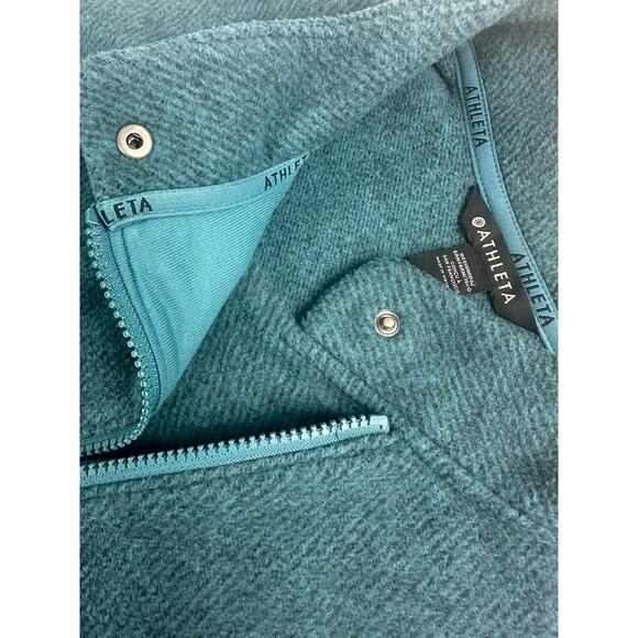 Athleta Size 1X Stroll Fleece Moto Vest Borealis Green Running Warm Athleisure - Picture 5 of 13
